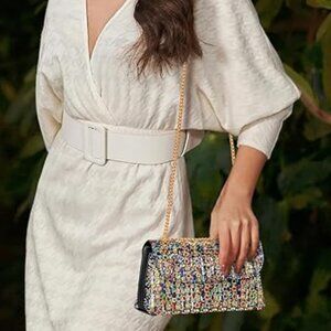 Neiman Marcus Metallic Sparkling Rhinestone Clutch Purse